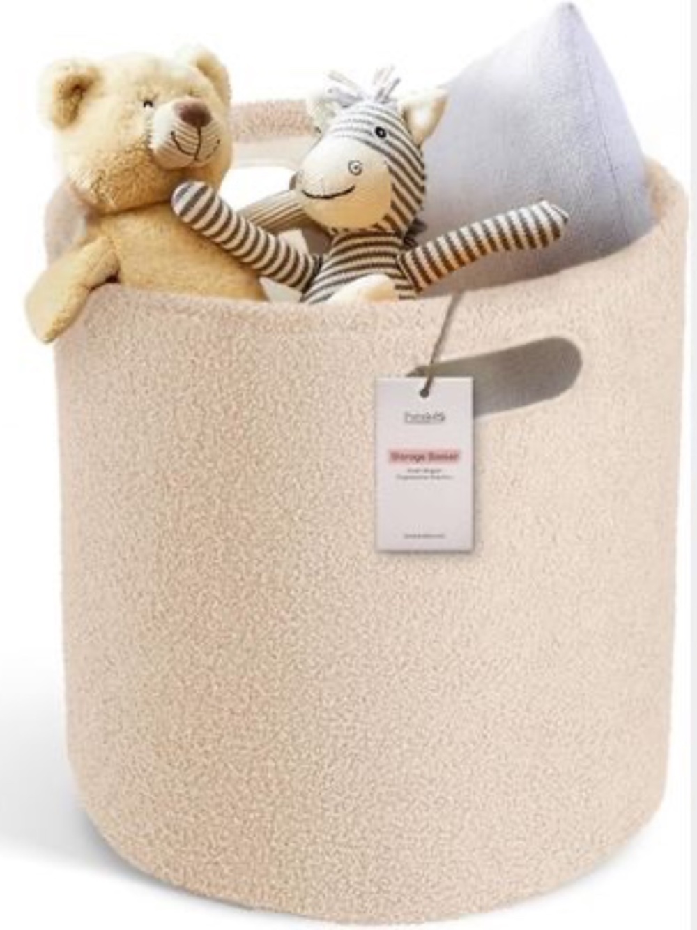 Cream Round Laundry Basket | Soft Storage Bin for Blankets, Clothes, Nursery - Picture 2 of 7